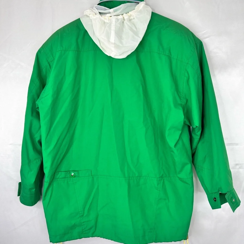 London Fog Green Blue Accent‎ Patterned Print inner w hidden hood size Small